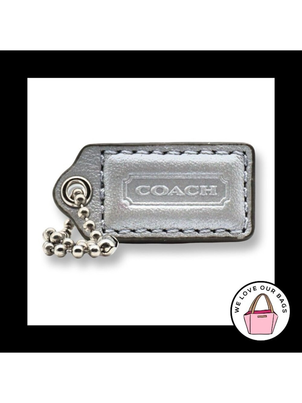 COACH HANG TAG 1.5" Bag Charm Keychain Fob Light Gray Leather Nickel Small